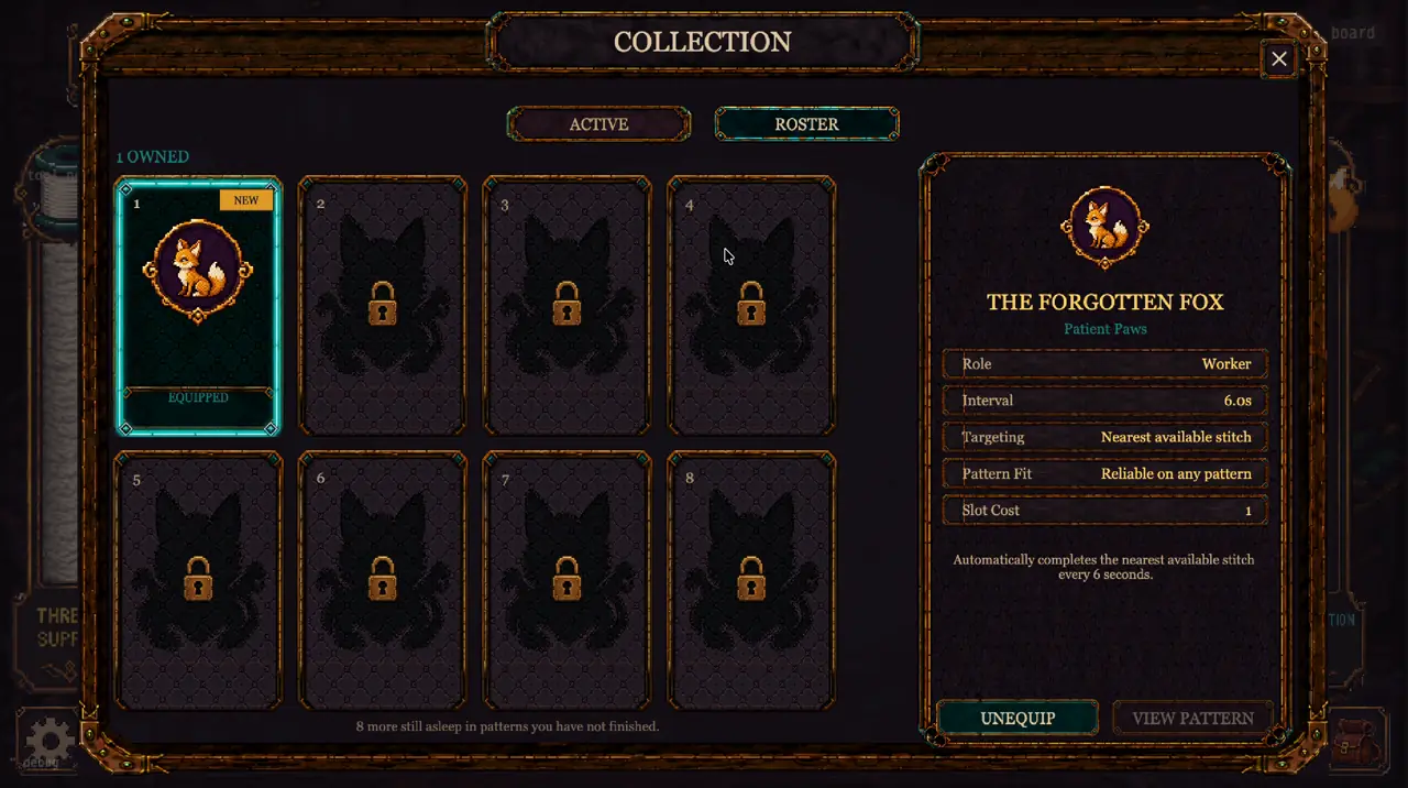 The collection: freed animals on their cards, the rest still locked