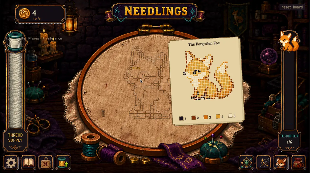 The reference scroll raised over the cloth with the coloured chart and legend