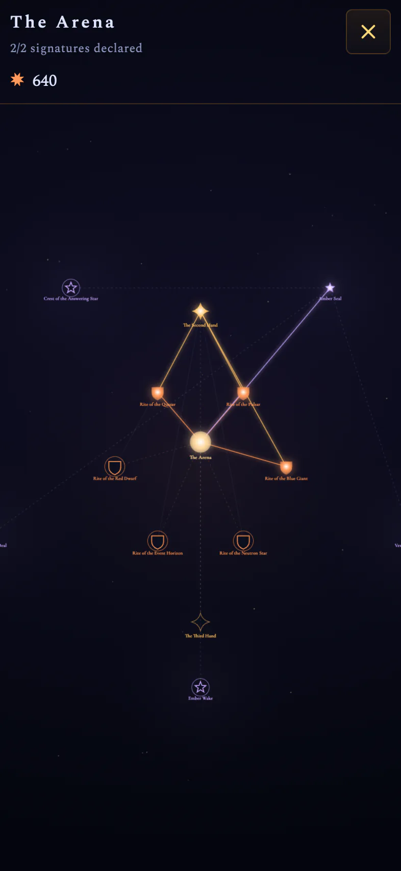 The Arena Tree — signatures, a wider hand and seals, bought with cinders