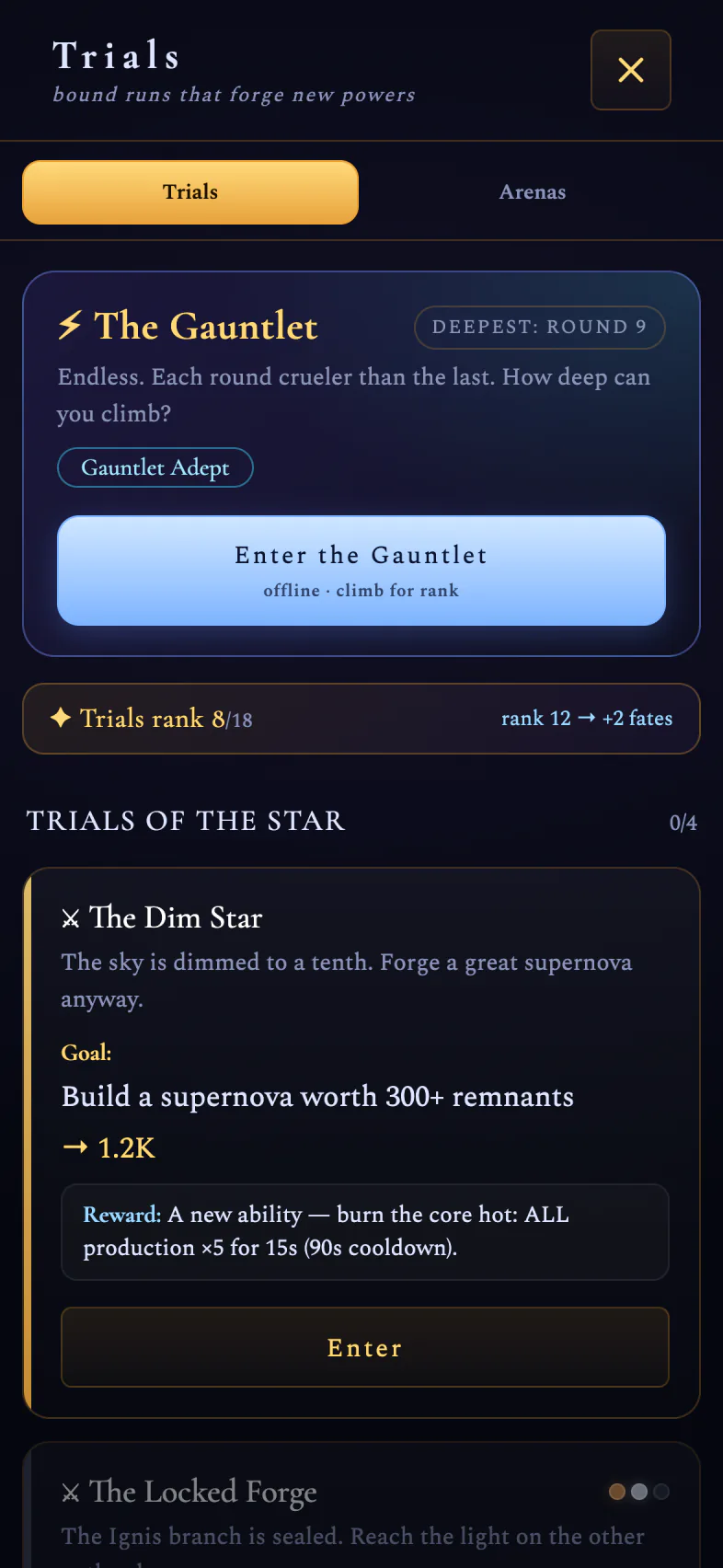 The Endless Gauntlet — escalating rounds and depth ranks