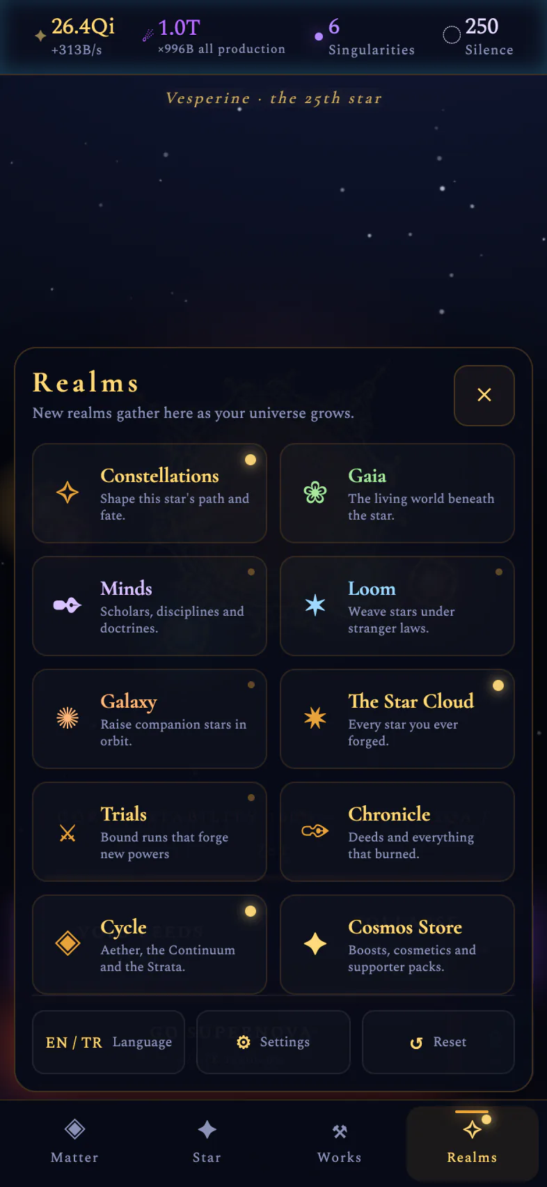 The realm sheet — every door your universe has opened