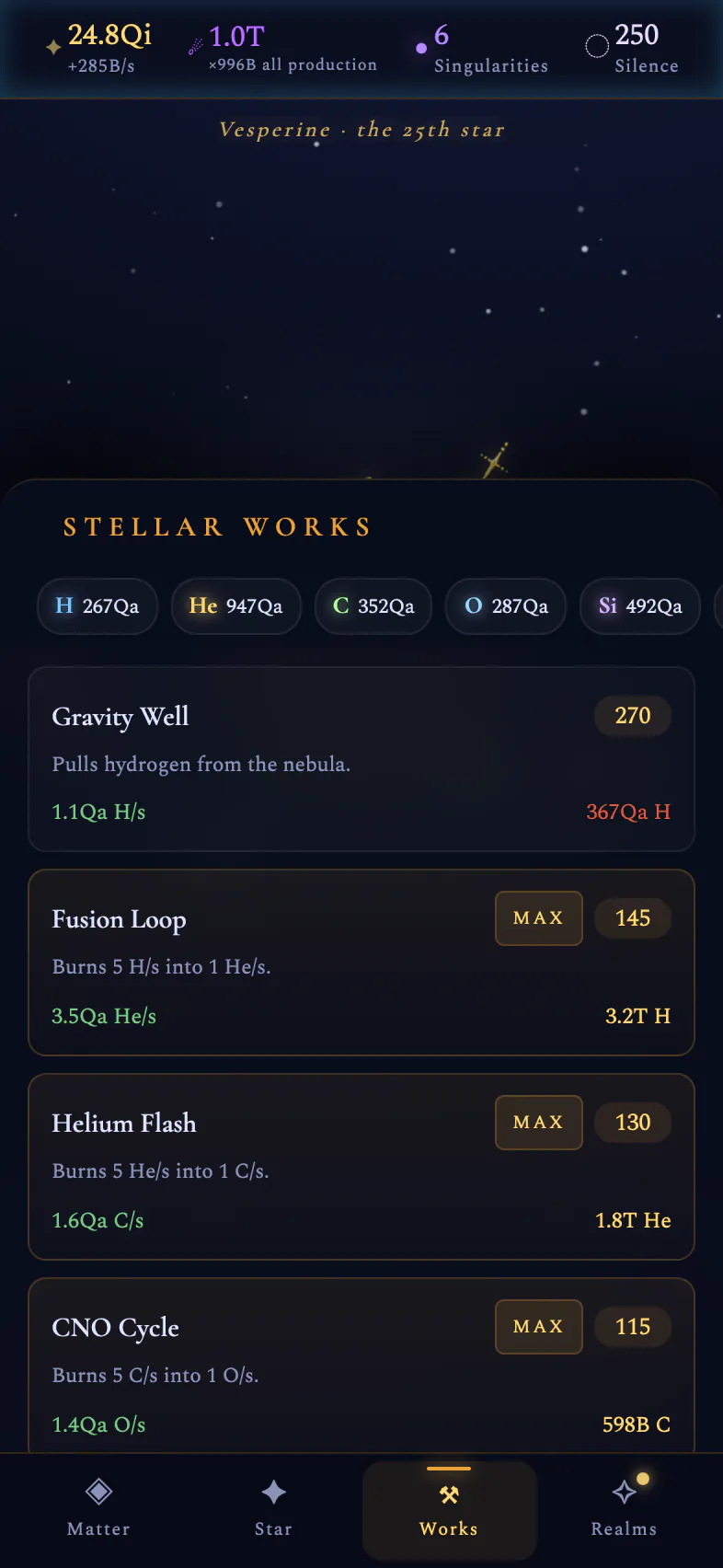 The works shelf — the fusion chain from hydrogen to iron